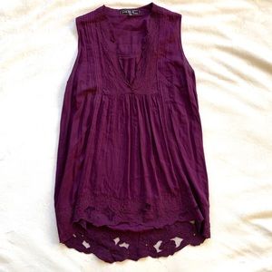 Purple Boho Love Stitch Sleeveless Tunic